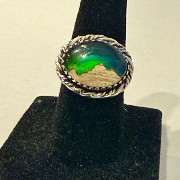 Unique Aurora Opal Ring Northern Lights Sterling Silver Unisex New - Picture 9 of 9